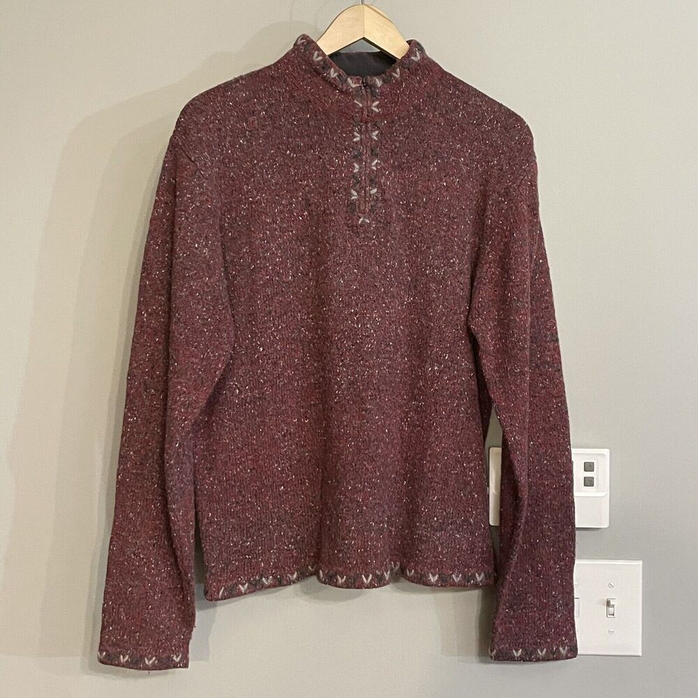 Woolrich Sweater 1/4 zip Super Soft Wool Blend Pullover Ruby Large EUC